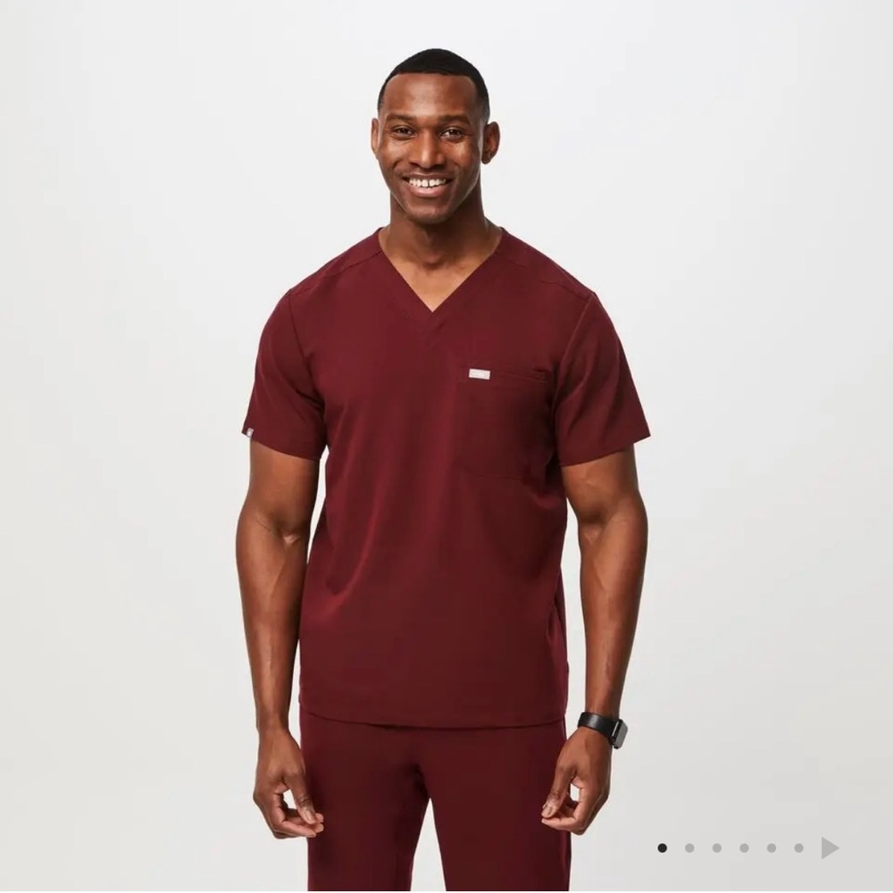 Burgundy V-Neck Scrub Top